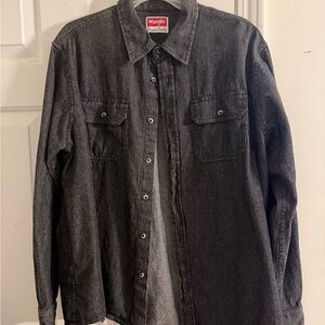 Wrangler Washed Black Denim Button-Front Work Shirt